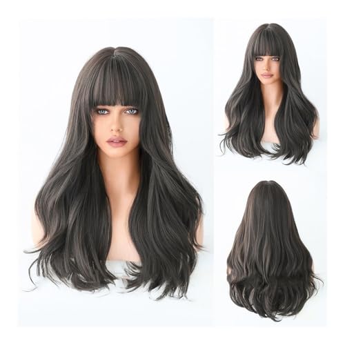 Perruque brune longue en fibres haute qualité pour une cascade de vagues soyeuses