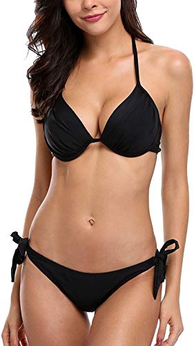 beautyin Women's Halter Bikini Swimsuit Set Padded Push-up Bikinis Swimwear XL Black