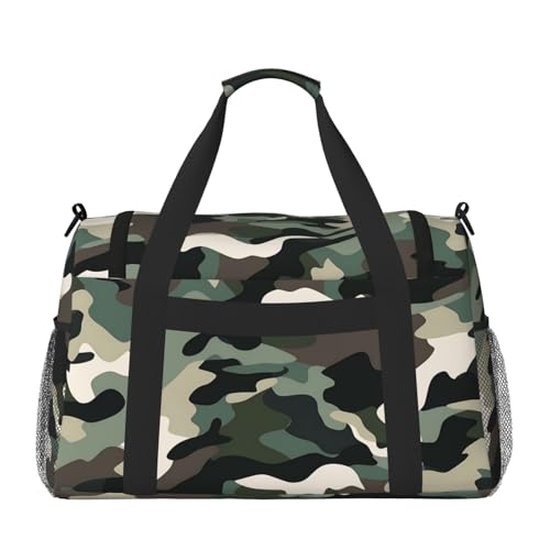 Duffle Bag Green Grey Black Camo Print Travel Duffel Bags for Men Women with Adjustable Strap Carry on Gym Bag Overnight Weekender Bag2
