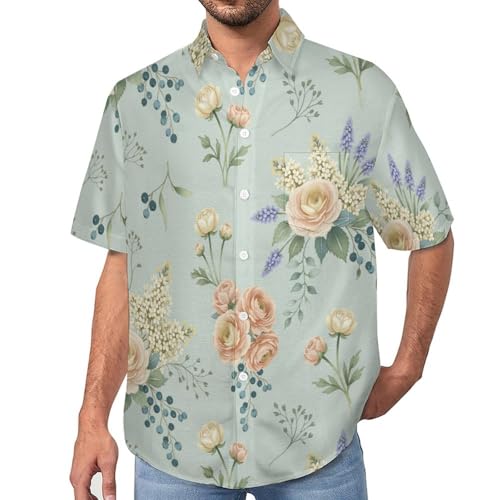 Chemise homme manches courtes fleurs vintage légère de grande taille S au 5XL anti-plis