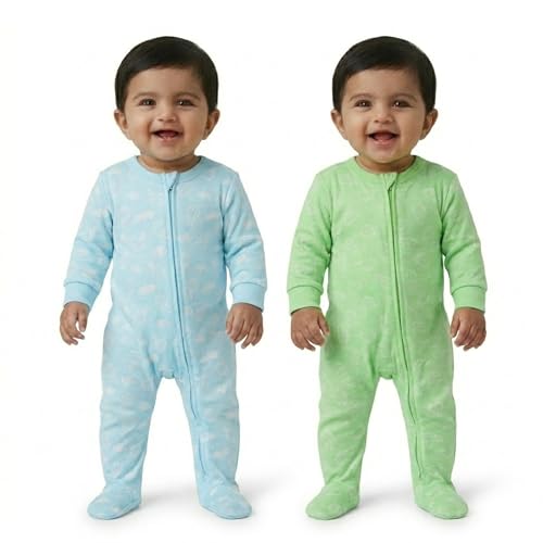 Image of The Mom Store Baby Zipper Romper for Boys and Girls Combos | Cotton | Soft and Comfortable Infant Bodysuit | Trendy Stylish Sleepsuit Nightsuit for Newborn Baby | Printed | Unisex Sleep Wear
