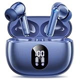 イヤホン bluetooth ワイヤレスイヤホン 48時間の再生時間 重低音 LEDディスプレイ表示 小型/軽量 IPX7防水 ブルートゥース 接続瞬時 Hi-Fi ブルートゥースイヤホン Type-C 急速充電 ぶるーとゅーす イヤホン iPhone/Android/Pad適用 スポーツ/通勤/通学/WEB会議（ブルー）