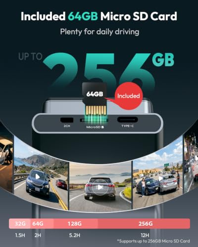 Image of BOTSLAB G300 Plus 4K Dual Dash Cam Front and Rear [2026 Upgraded], STARVIS 2 Sensor, 64GB Card Included, Voice Control, 5GHz WiFi Dashcam Front and Rear Camera, GPS,WDR Night Vision,24H Parking Mode