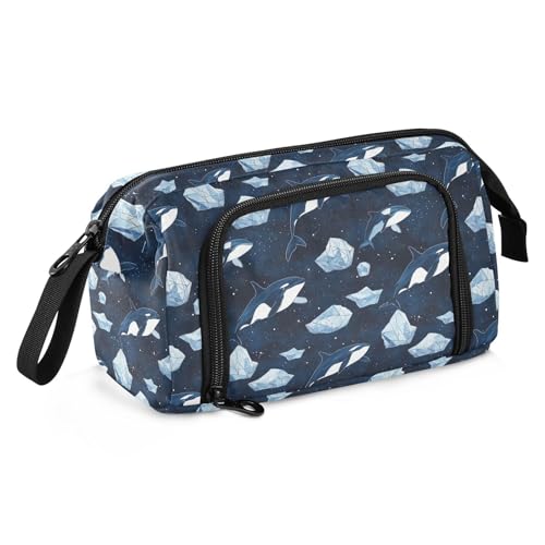 Image of Killer Whale Orcinus Orca Large Capacity Pencil Case Pen Bag Pencil Pouch, Kids Printed Pencil Case with Handle Canvas Zipper Pen Pouch for School Office College Ideal Start Graduation Gifts