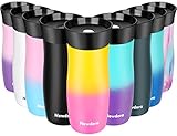 Newdora Thermobecher Reisebecher Travel Mug Edelstahl Isolierbecher, Kaffeebecher to go, Doppelwandiger 360°-Trinköffnung Easy Quick-Press-Verschluss, 380 ml, BPA Frei (Gelb Rot)