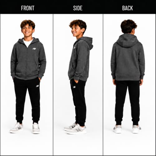 Image of New Balance Boys Zip Up Warm Fleece Hoodie Sweatshirt, Activewear 8-20 | Ribbed Cuffs & Kangaroo Pockets, Full Zip Front Closure, Durable Layer for School, Sports & Weekend Outings
