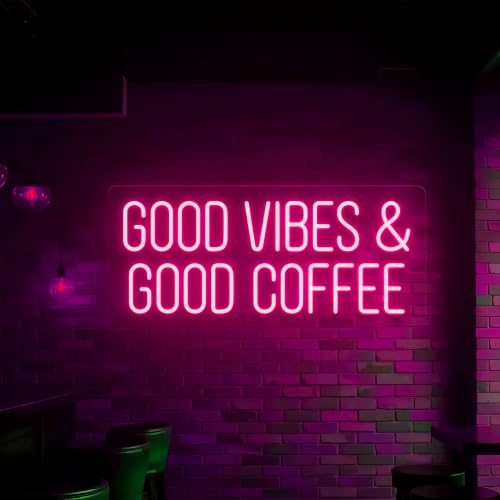 "GOOD VIBES & GOOD COFFEE" Two-Line Text Neon Sign, USB Powered Stepless Dimmable Coffee Shop Leisure Themed Glowing Wall Lamp, Café Front Ornament For Coffee Bar, Bakery, Lounge & Home Kitchen Wall Decor