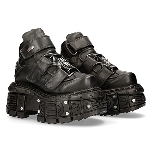 Bottines unisexes M-TANK008-C2 New Rock Metallic en cuir noir
