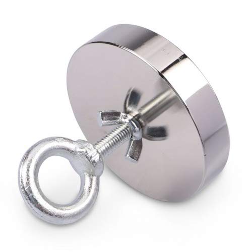 Bergemagnet - Magnete di Ricerca al neodimio con 1 Foro e Occhiello a Vite per Pesci magnetici, nichelato, Fino a 1100 kg, Ø 135 mm - 1 x 1100 kg
