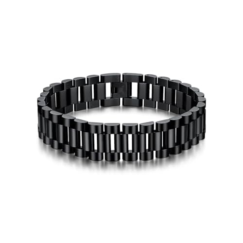U7 Link Bracelets for Men, Cuban Link/Rope/Watch Band Solid Bracelet, Silver Black Gold Color Wrist Bracelet 3/6/9/12/15mm Width, 6.5/7.5/8.3 Inch Len