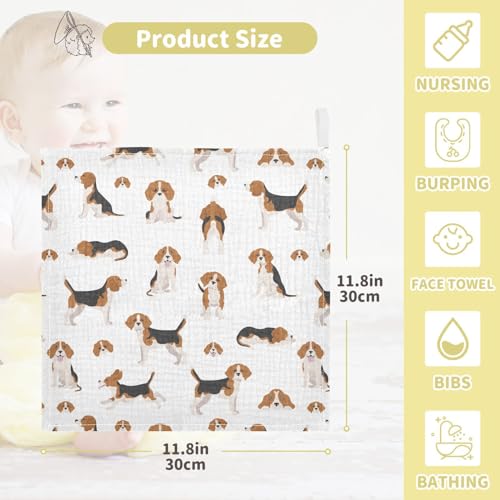 Image of vvfelixl Baby Cotton Washcloths Beagle Dog Infants Bath Towel for Unisex Puppy Face Towels for Newborn, Natural Baby Wipes Delicate Skin, 11.8 X 11.8 inch, one sizex5