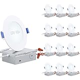 TORCHSTAR Basic Series 12-Pack 4 Inch Ultra-Thin LED Recessed Lighting with Junction Box, CRI90, Aluminum, 5000K Daylight, 5%-100% Dimmable Slim Recessed Downlight, 9W 810LM, ETL and Energy Star