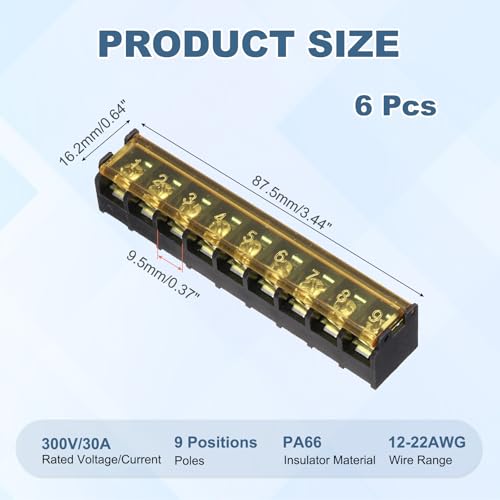 Bornier à vis 9 positions avec couvercle isolé PA66 protection 300V 30A - 2