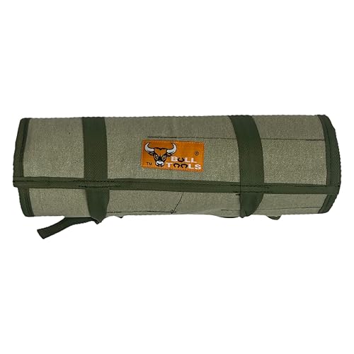 Image of Bull Tools Wrench & Tool Roll 22+4 pocket 100% Dyed 15 Oz. Cotton Duck Canvas (1 Piece, Sand washed Olive Drab) | Roll Up Wrench Bag, Combination Wrench Storage, Portable Tool Roll, Mechanic Gift, Garage Workshop Storage, Heavy Duty Canvas