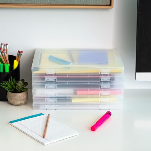 Image of IRIS USA 6-Pack A4 File Box Paper Cases |Made in USA| Fits 8.5 inch x 11 inch Letter Paper, Portable & Stackable - Clear