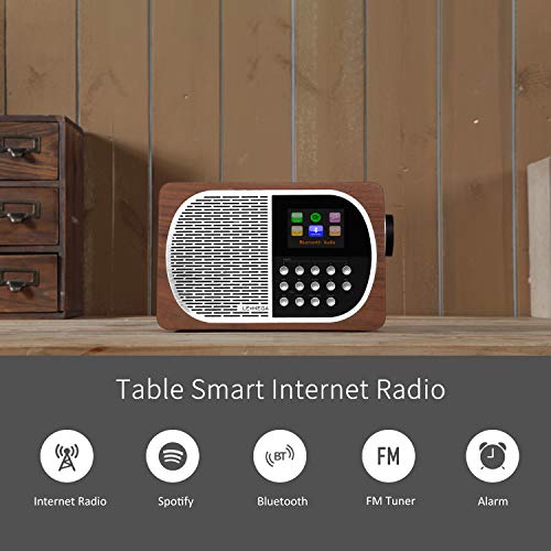 LEMEGA M2+ Smart Internet Radio,Table Radio,FM Radio,Bluetooth, WiFi,Spotify Connect,Wooden Box,Headphones-Out,AUX-in,USB MP3, Alarms& Clock,Kitchen/Sleep/Snooze Timer,20 Stations Presets-Walnut