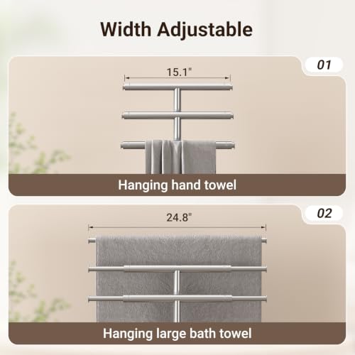 ELYKEN-Standing-Towel-Rack-for-Bathroom-Adjustable-3-Tier-Towel-Stand-Weighted-Marble-Base-Brushed-Stainless-Steel-Freestanding-Design-Holds-Bath-Towels-Rust-Resistant-Ideal-for-Bathroom