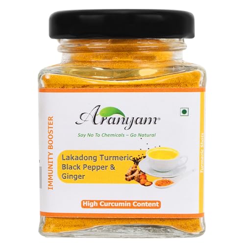 Image of Aranyam Lakadong Turmeric Drink Mix 40g - High Curcumin 7-12% Haldi Powder from Meghalaya, Infused with Black Pepper & Ginger, Ideal for Golden Milk, Latte, Herbal Tea & Healthy Drinks