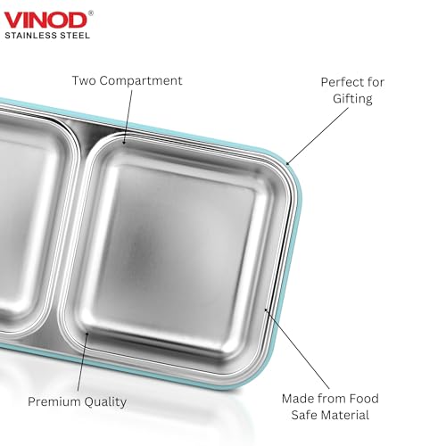 Image of Vinod GO-Tiffin Stainless Steel 2 Compartment Insulated Lunch Box | Blue | Leaf-Proof, Vacuum Sealed & Air Tight | Tiffin Box for Office, Kids & Adults | Freezer Safe | with Safety Lock