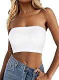 Tube Tops for Women Summer Crop Top Basic Casual Bandeau Going Out Strapless Short Shirt(White,One Size Regular)