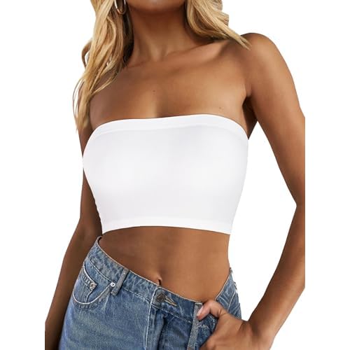 Tube Tops for Women Summer Crop Top Basic Casual Bandeau Going Out Strapless Short Shirt
