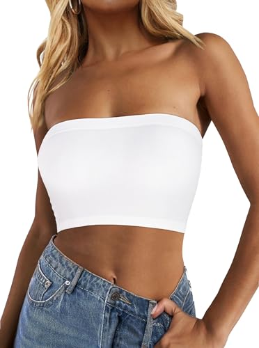 Tube Tops for Women Summer Crop Top Basic Casual Bandeau Going Out Strapless Short Shirt