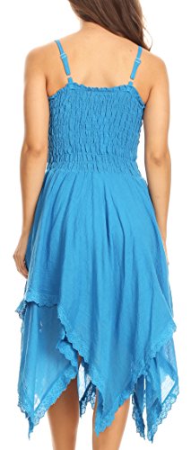 Image of Sakkas Ella Smocked Bodice Spaghetti Strap Double Layered Dress