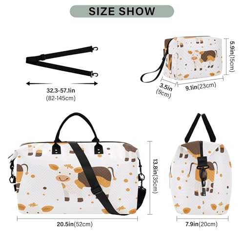Cartoon Cows Travel Duffel Bags Carry on Weekender Overnight Bag Large for Airplane with Toiletry Bag for Men Women3