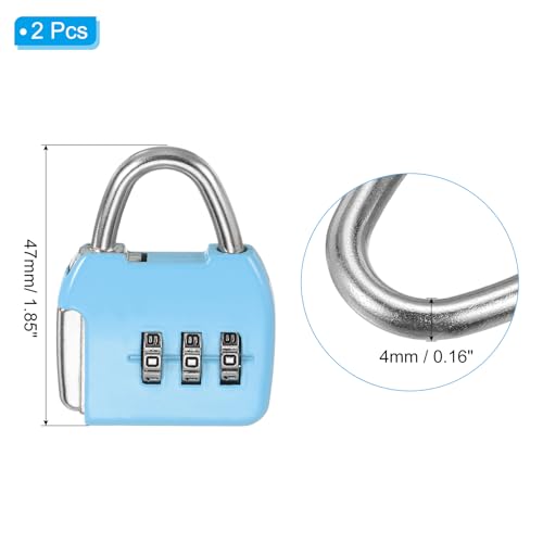 Image of PATIKIL Security Steel Cable with 3 Digit Combination Lock, 2 Set Travel Padlock 1.6Ft Coated Safety Wire Rope Double Loop for Luggage Suitcase, Sky Blue