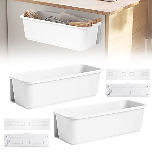 QINERSAW 2 Organizadores de Cesta de Gabinete de Cocina Etraíble Debajo del Gabinete Detergente Debajo del Fregadero Organizador de Cocina Debajo del Fregadero, 37.6x15.2x11.2cm (Blanco)