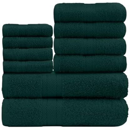 GC GAVENO CAVAILIA Weiche Handtücher – 10-teiliges Badezimmer-Handtuch-Set, hochwertig, wasserabsorbierendes Handtuch, 4 Gesicht, 4 Hände, 2 Badetuch, 450 g/m² waschbare Handtücher, dunkelgrün