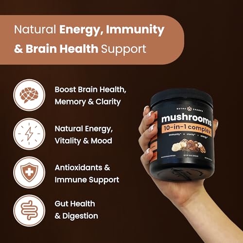 NutraChamps Organic Mushroom Powder - 10-in-1 Complex - Mushroom Supplement Powder Blend for Memory, Focus & Immune Support - 8oz (8.0 OZ, Mushroom Blend) - Thumbnail 4