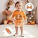 Dcohmch My First Halloween Baby Girls Outfit Long Sleeve Pumpkin Romper Skirt Shorts Headband Leg Warmers Clothes Set (Orange, 12-18 Months)