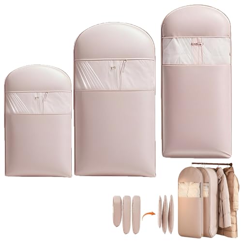 2025 Space Saving Hanging Garment Bag with Self Compression Zipper,garment bags for hanging clothes,Dust Cover Clothes Bags for Down Coat (Pink,S+M+L)