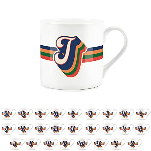 Purely Home Retro Alphabet Letter T Mug - Bone China White Coffee Tea Present Personalised Initial Gift