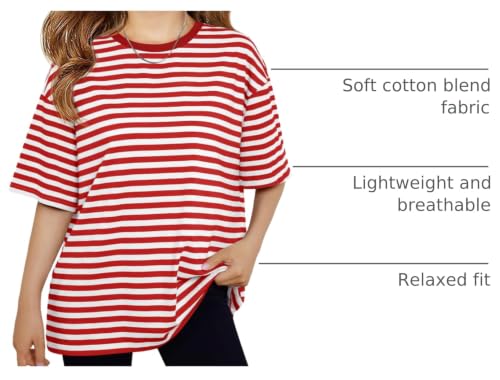 Image of Haloumoning Girls Striped Short Sleeve T Shirts Kids Summer Oversized Tops Casual Crewneck Tees 5-14 Years