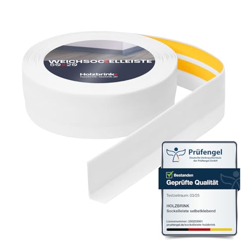 HOLZBRINK Weichsockelleiste selbstklebend PVC 50x20mm, 15 m | Winkelleiste...