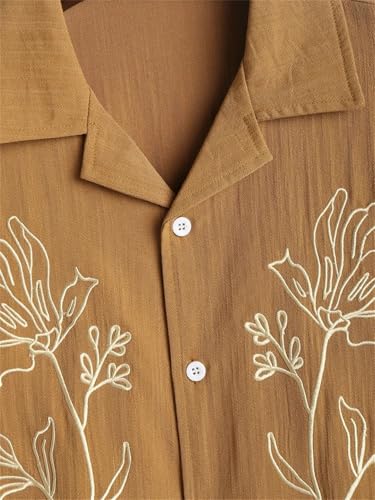 Men's Shirt Floral Embroidery Lapel Short Sleeve Shirt Casual Tops3
