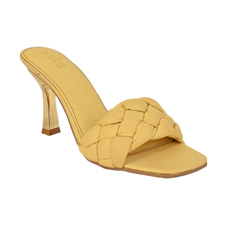 eske Zoa High Heeled Sandals for Women | Quilted Hand-Woven Design | 4 Inch Heels | Nappa Leather Upper | Cushioned Leather Insole | Stylish Slip-On Dress Shoes