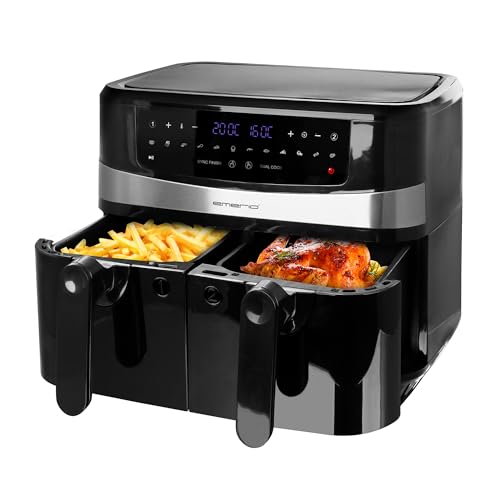 Emerio Freidora de aire caliente digital doble AirFryer Fryer Freír con aire caliente sin aceite adicional, 2 x 5,0 l, volumen 12 programas, función de acabado inteligente