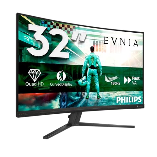 Philips Gaming Monitor 32M2C3500L 31.5 pollici, Curvo, 2560x1440, WQHD, 180Hz, Fast VA Panel, 0.5ms MPRT, , (HDMI2x 2.0 DP 1x 1.4) Adaptive Sync, HDR10, FreeSync, Grigio Scuro
