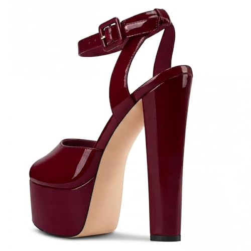 Image of NobleOnly Womens High Block Platform Heel Peep Toe Ankle Strap Sandals Buckle Prom Dress Shoes 5.9 Inches Heels