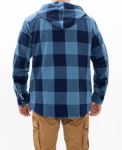 Men's Hooded Plaid Flannel Shirt Jacket Snap Button Flannel Hoodie with Hand Pockets (Heavyweight 10.6 Oz Fabric)4