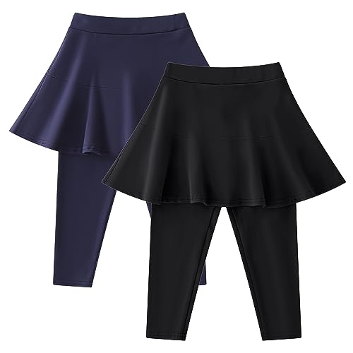 Image of StyleSavvy Trendy Girls' Leggings with Skirt - 2 Pack of Cotton Ruffle Skirt Pants for Kids for 3-8 Years