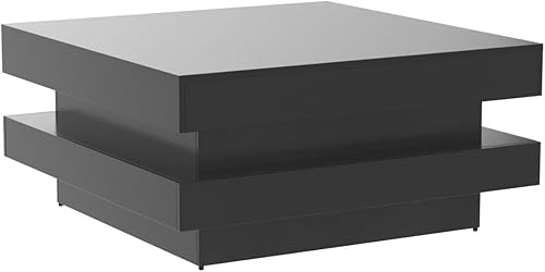 Miniatura 5 de Mesa de centro LED cuadrada negra moderna para sala de estar, mesa central de alto brillo con luces LED de 16 colores enchufables, mesa de té
