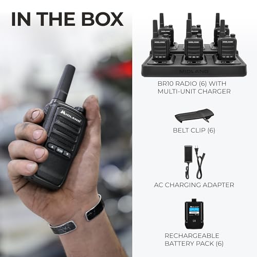 Midland BR10 Heavy-Duty Business Walkie Talkies – 2-Watt Long Range Two-Way Radios, FRS License-Free, Rechargeable Battery, Portable Handhelds for Job Sites & Manufacturing (2-Pack) - Thumbnail 3