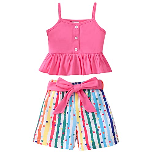 Nubeehoho Toddler Girl Clothes Summer Spring Outfits 2 Piece Cherry Red Spaghetti Tank Tops Rainbow Short Sets Size 6 (Rainbow-683) #TOP24