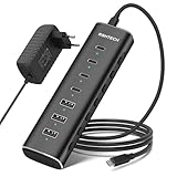 Entièrement Mis à Niveau vers 10Gbps：RSHTECH Hub USB C Alimenté est équipé de 7 ports USB 3.2 prenant en charge des vitesses de transfert allant jusqu'à 10 Gbps, permettant des transferts de fichiers rapides et améliorant l'efficacité au travail. Remarque : Les ports USB-C prennent uniquement en charge le transfert de données et la charge standard de 1,5 A. La charge PD (Power Delivery) et la sortie vidéo (mode DisplayPort Alt) ne sont pas prises en charge