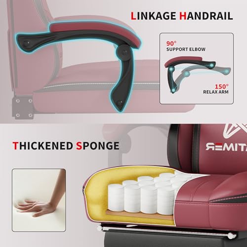 Image of Gamtimer Gaming Chair with Footrest, Ergonomic Computer Chair, PU Breathable Material with Headrest and Lumbar Support, Suitable for Silla Gamer and Adults (RED)