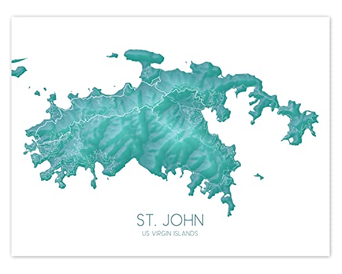 St John Usvi Map Wall Art Print, Turquoise 3D Topographic Saint John Island Gifts Poster, Us Virgin Islands (8 X 10", Landscape (Horizontal)) #TOP5